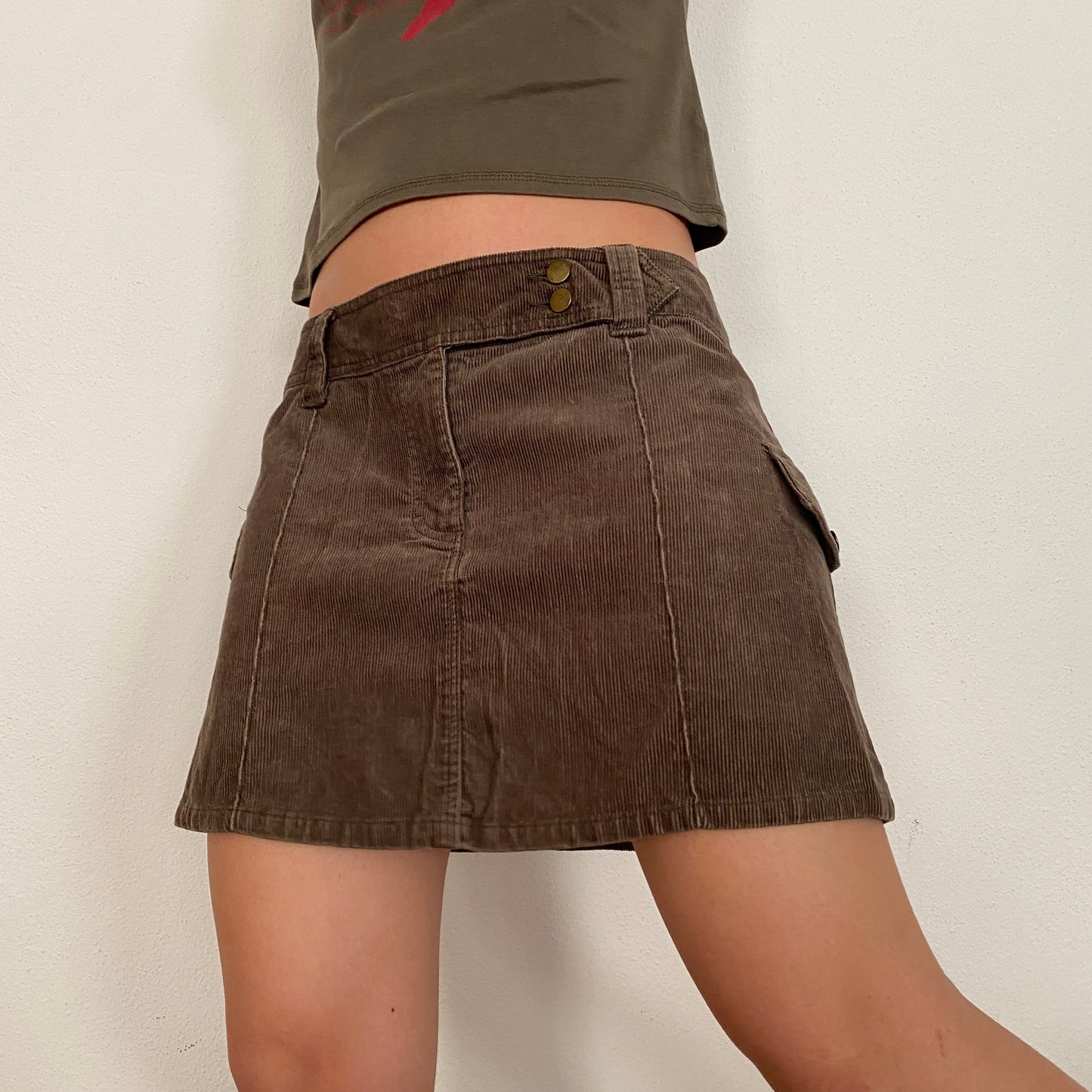 Y2K Khaki Corduroy Mini Skirt