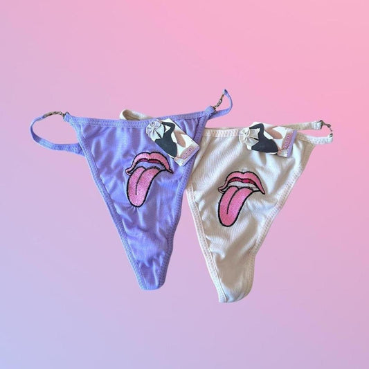 Y2K Deadstock Lips Embroidery Thong Pack 💗💖