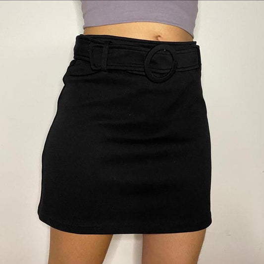 Vintage Belt Mini Black Skirt