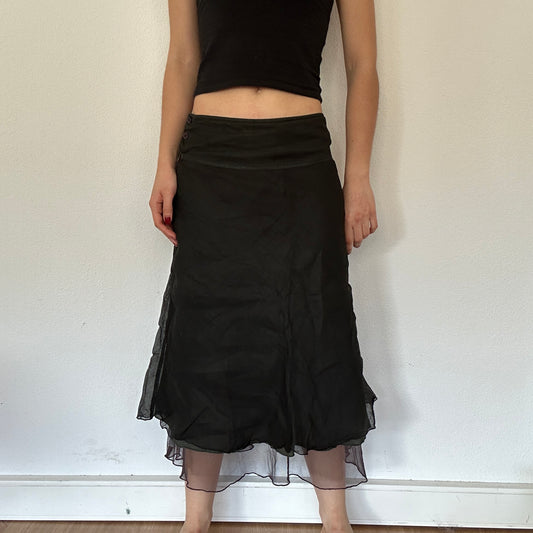 Vintage Layered Black Midi Skirt
