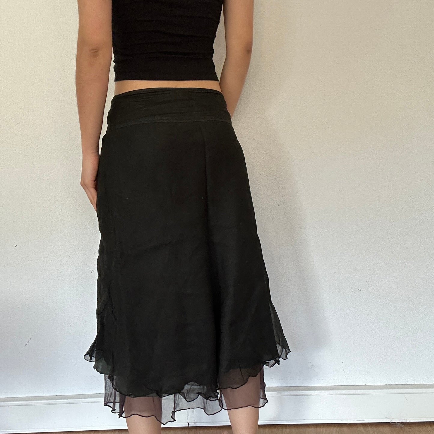 Vintage Layered Black Midi Skirt