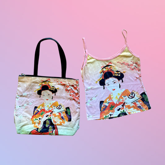 Vintage Asian Art Bag + Top Set