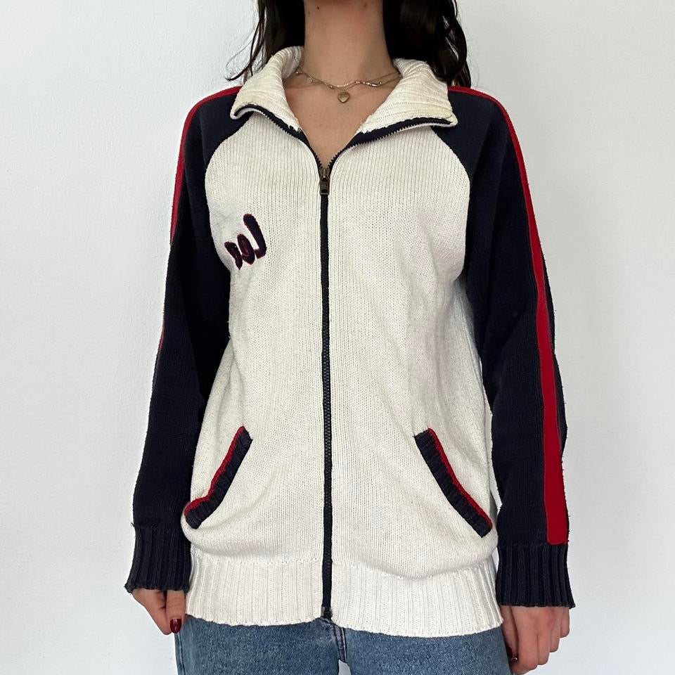 Y2K White Zippered Knit Cardigan by “Lee”