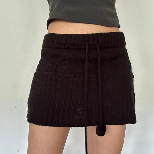 Y2K Black Knit Skirt with PomPoms