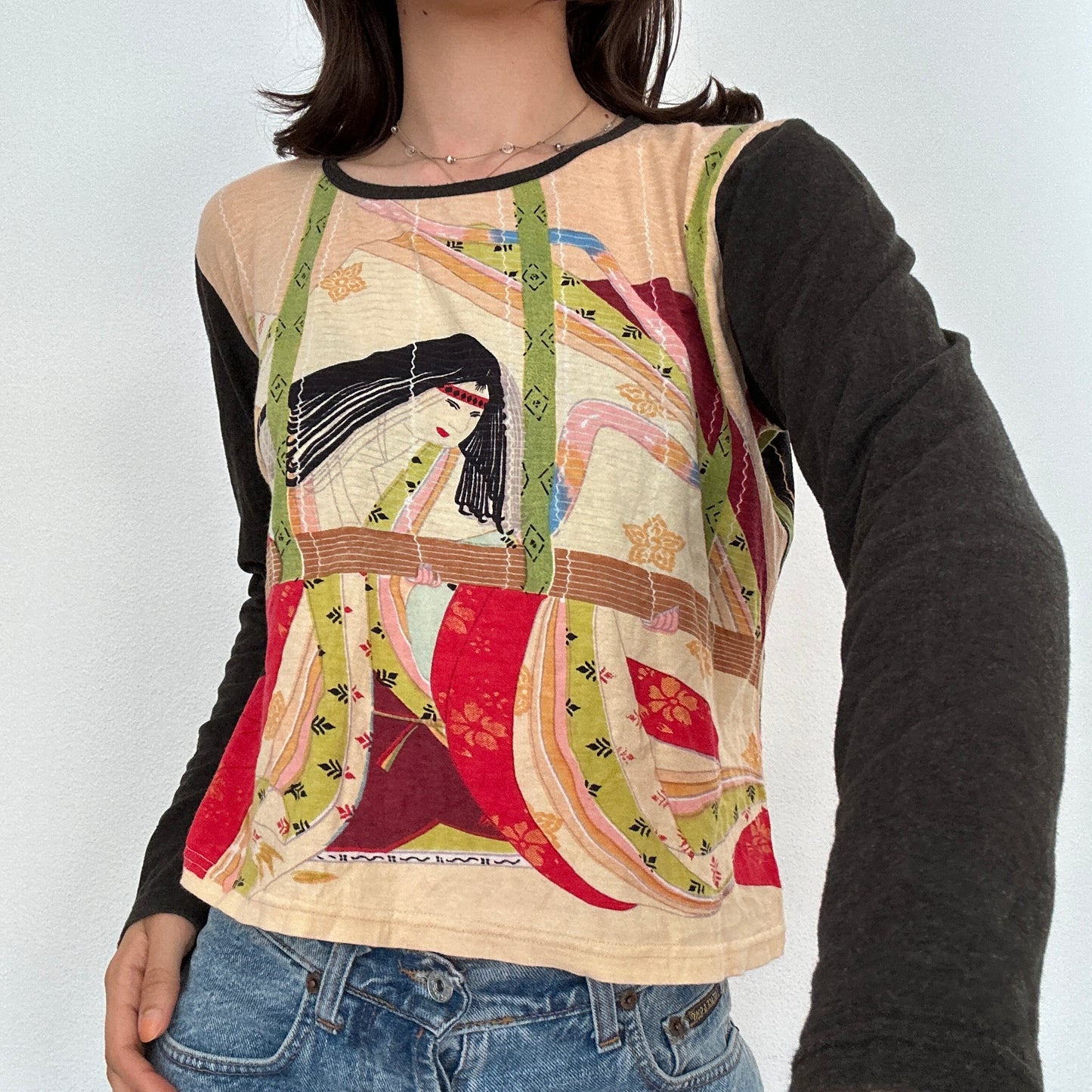 Y2K Vintage Asian Art Print Shirt