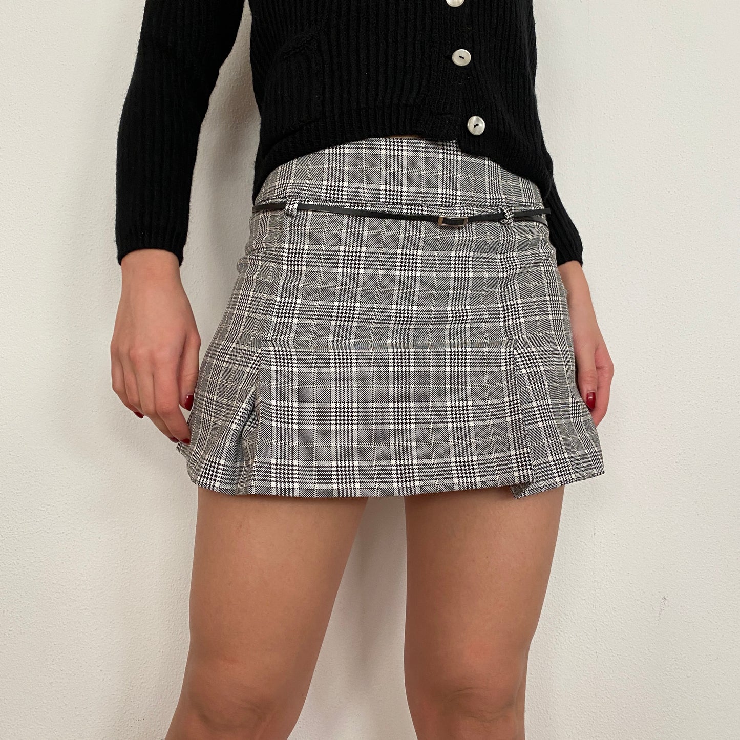 Y2K Plaid Mini Skirt with Belt