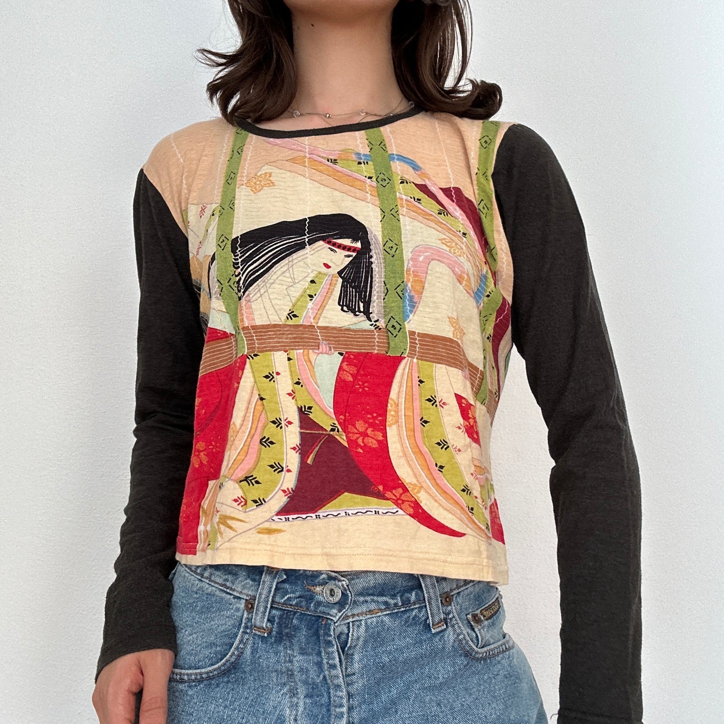 Y2K Vintage Asian Art Print Shirt