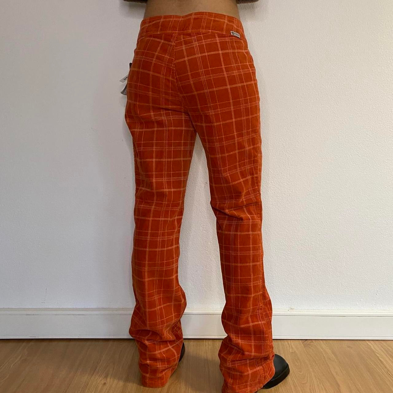 Vintage Deadstock Mid Rise Orange Plaid Corduroy Flared Pants 🧡🍊