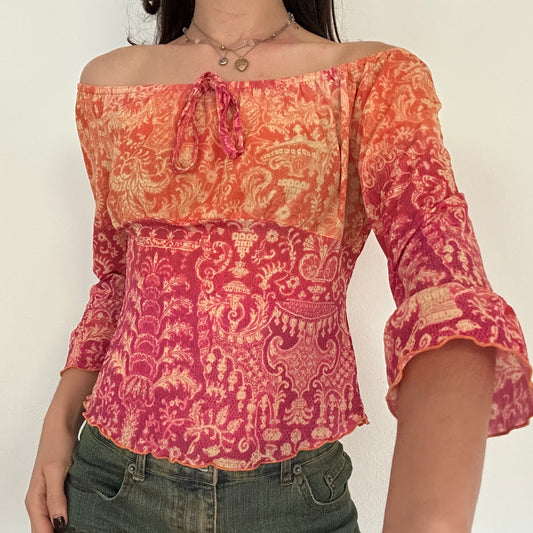 Y2K Vintage Boho Off Shoulder Top