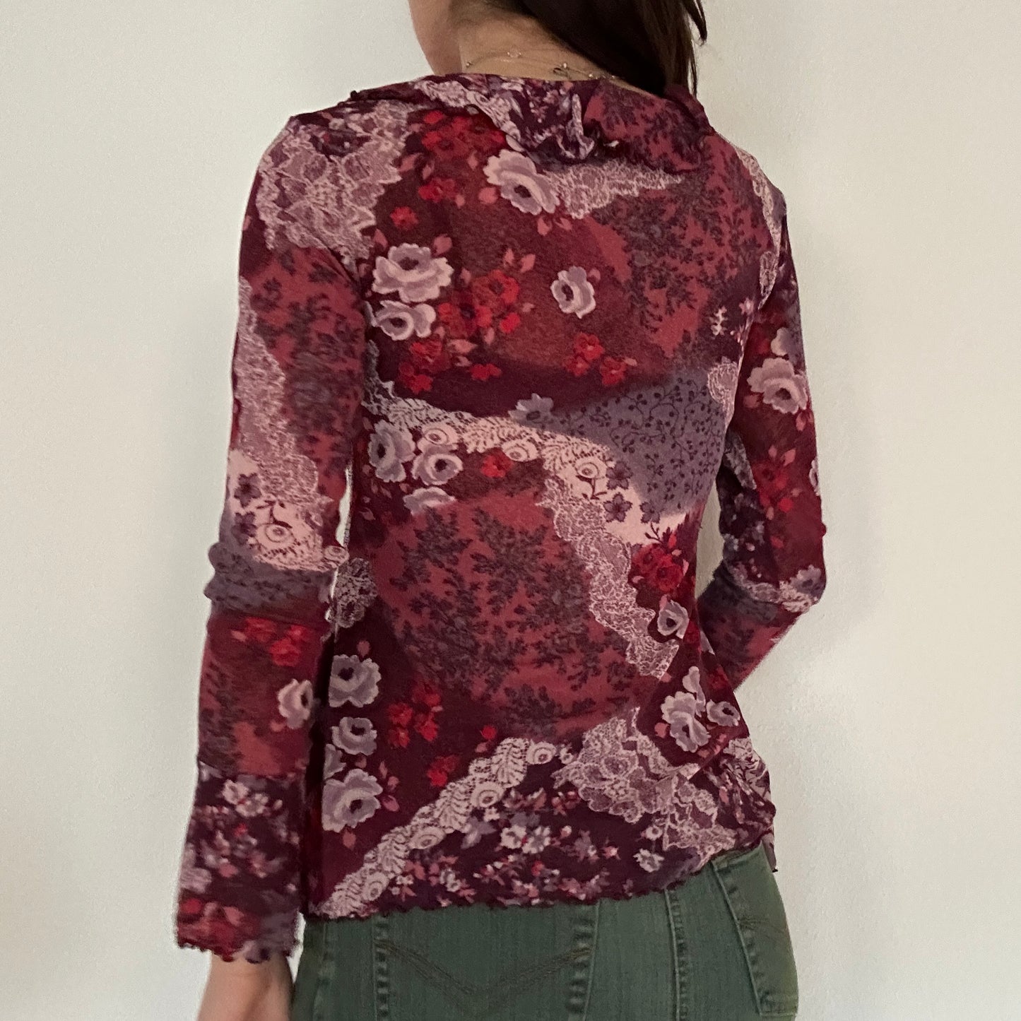Y2K Vintage Floral Print Mesh Shirt