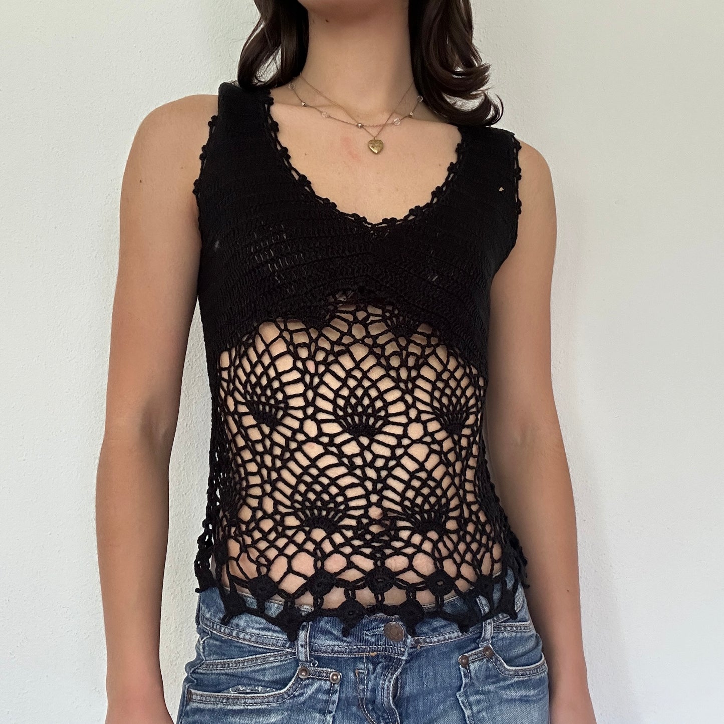 Y2K Vintage Black Crochet Top