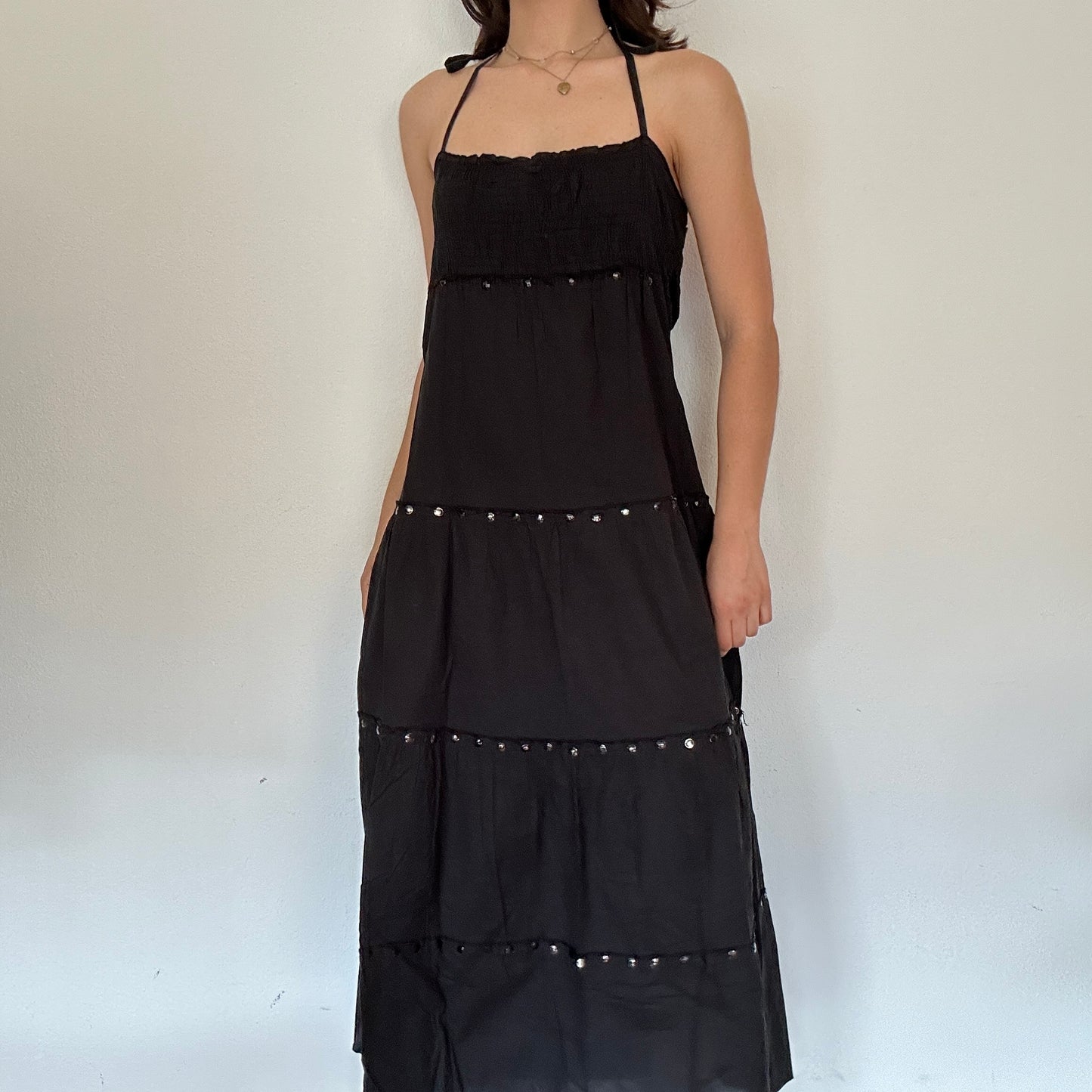 Y2K Vintage Black Halter Maxi Dress