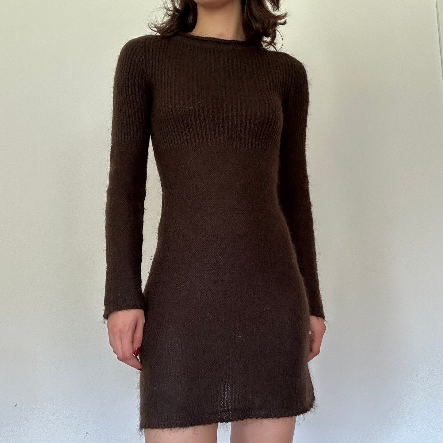 Y2K Vintage Mohair Brown Knit Dress