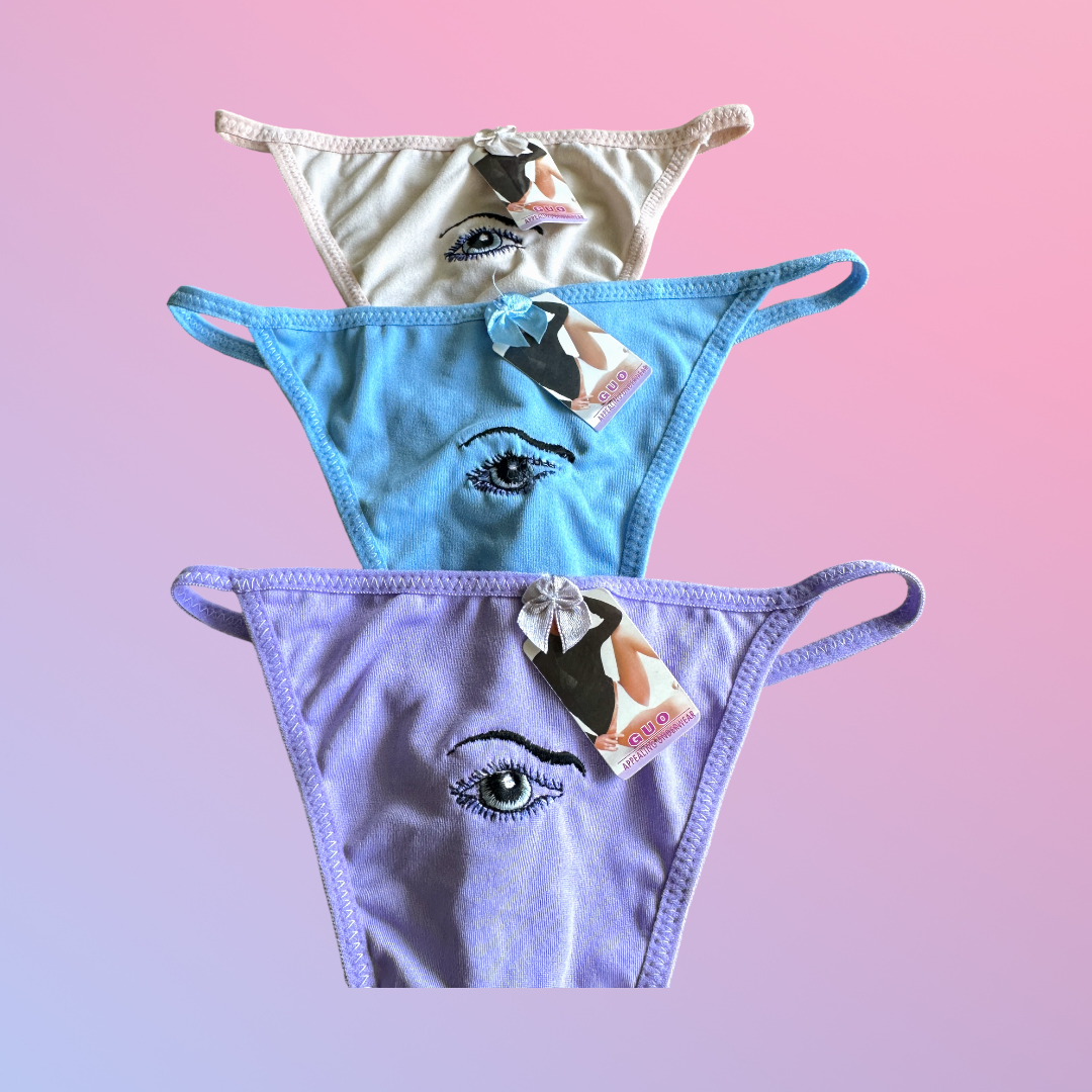 Y2K Deadstock Eye Embroidery Thong Pack 💗🐶