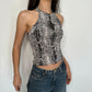 Y2K Vintage Snake Print Halter neck Top