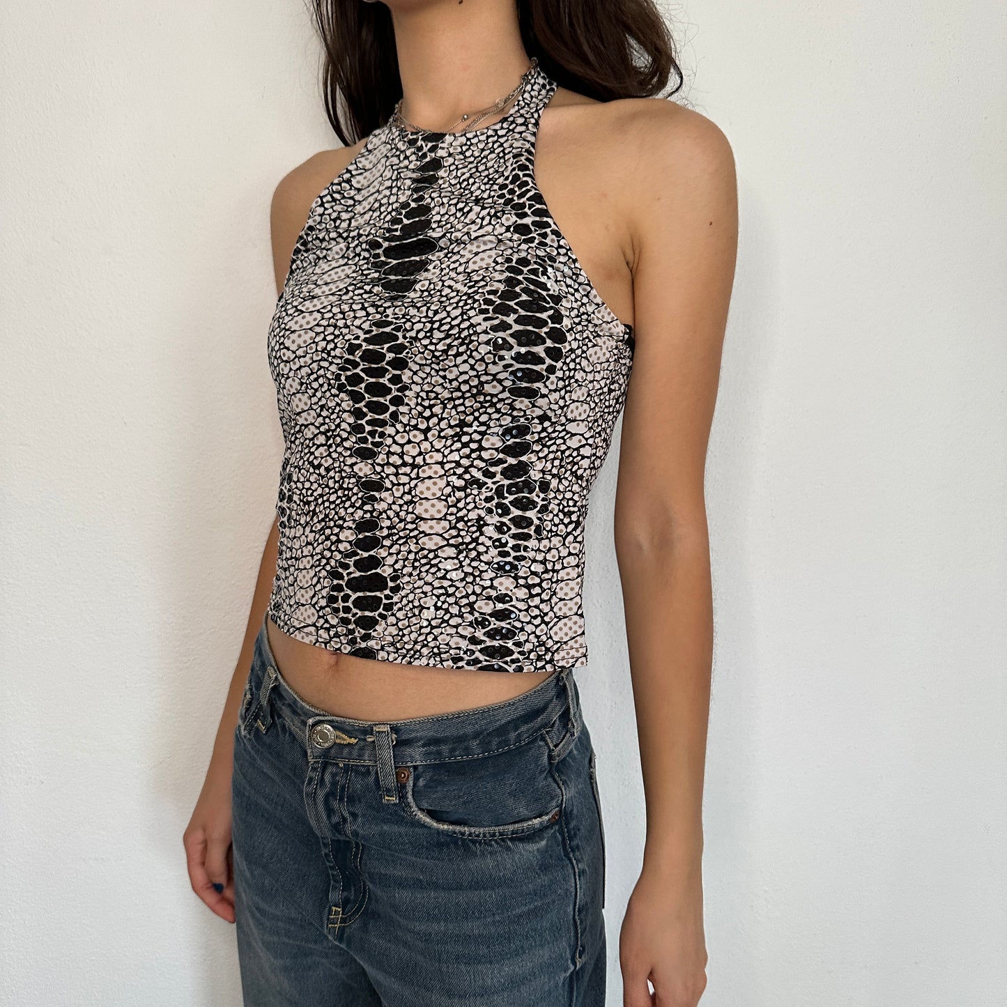 Y2K Vintage Snake Print Halter neck Top