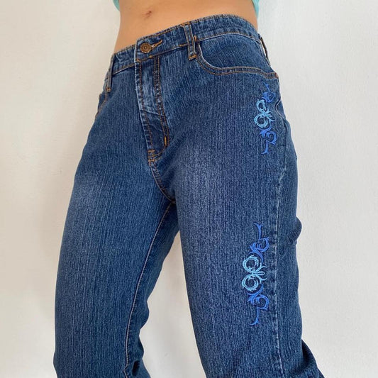 Y2K Vintage Embroidered Mid Rise Flared Jeans 🦋