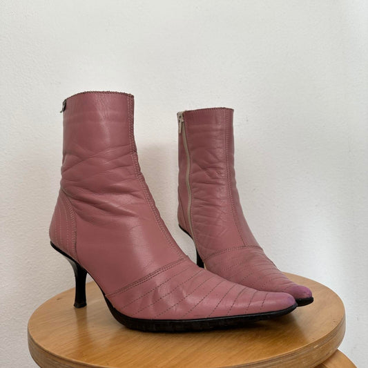 Y2K Vintage Pink Pointy Real Leather Ankle Boots