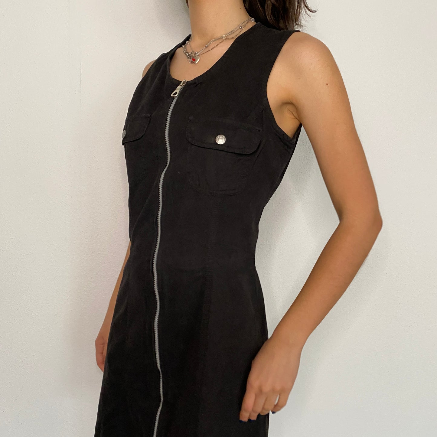 90s Style Black Dress with Zipper