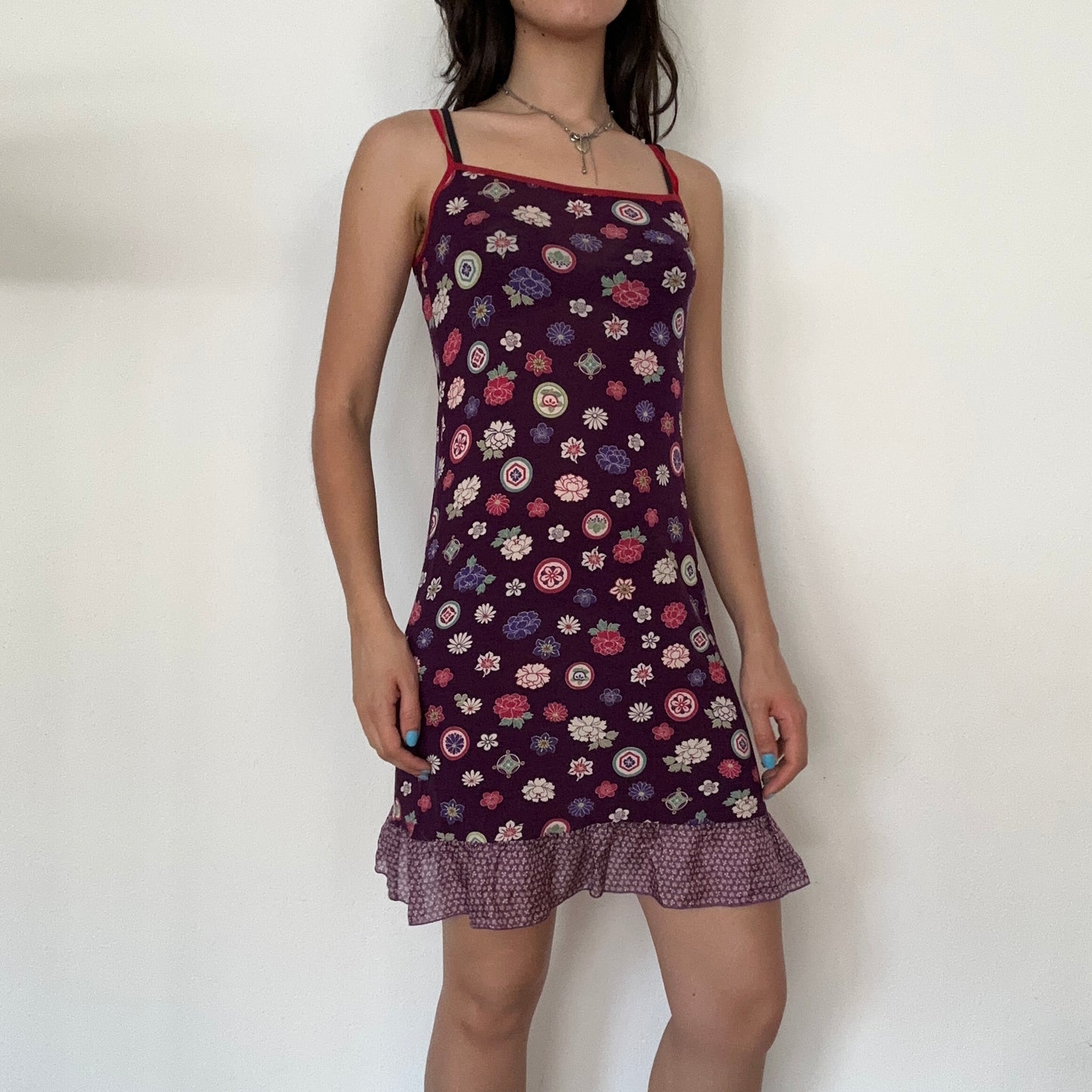 Y2K Vintage Purple Floral Mini Dress