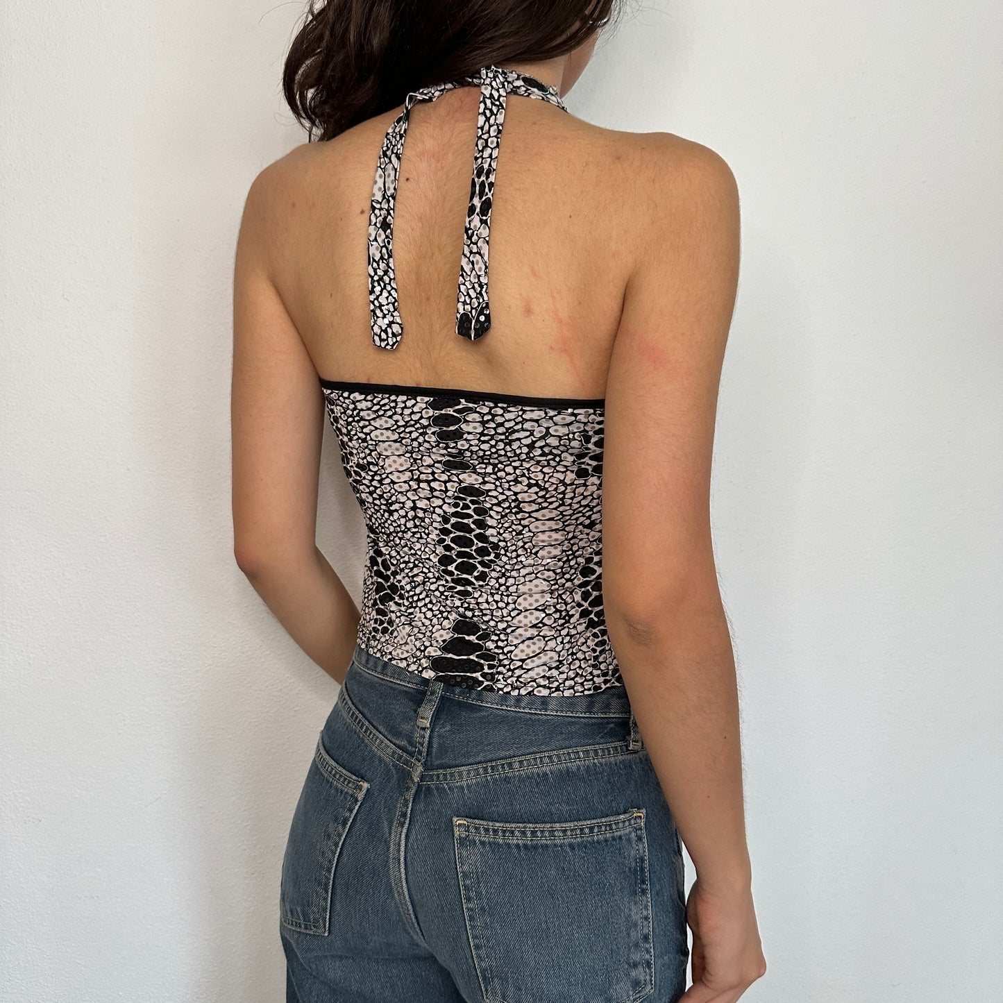 Y2K Vintage Snake Print Halter neck Top