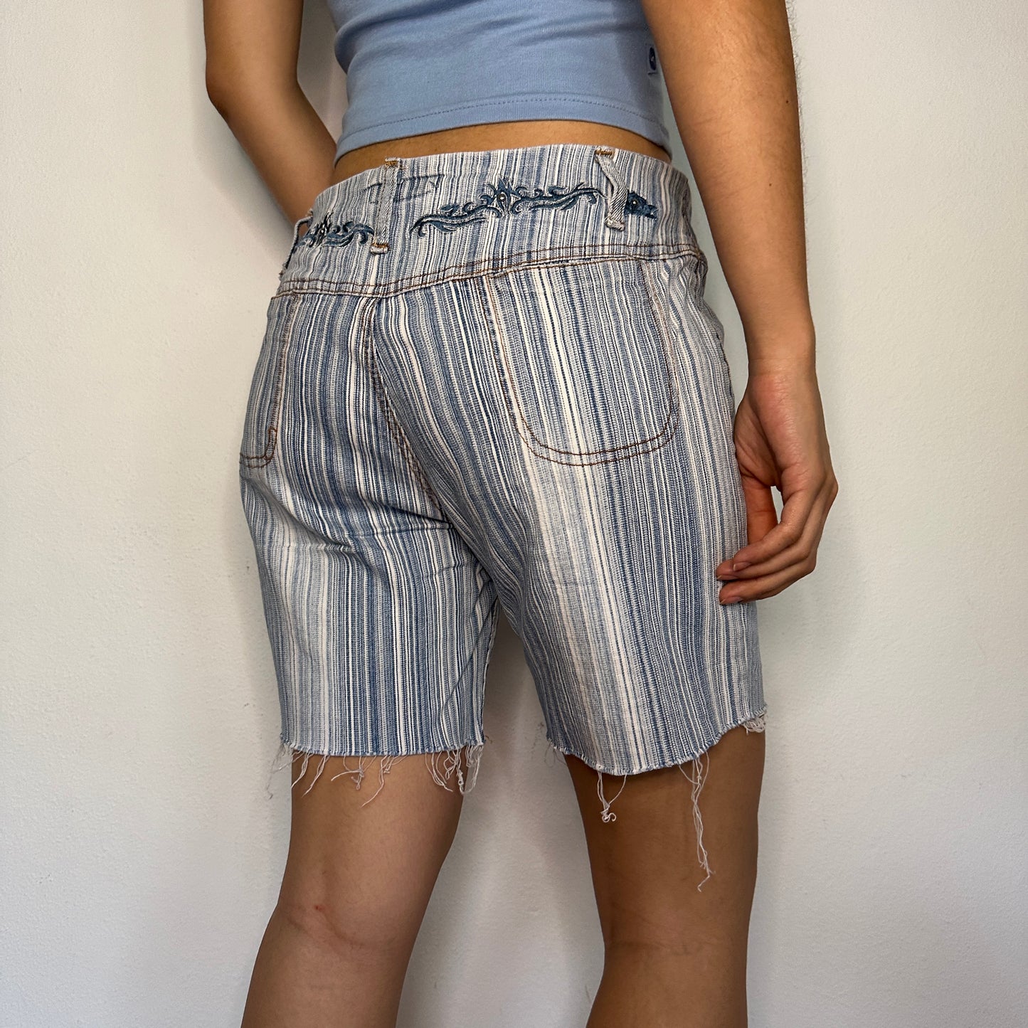 00s Striped Denim Cut Off Shorts