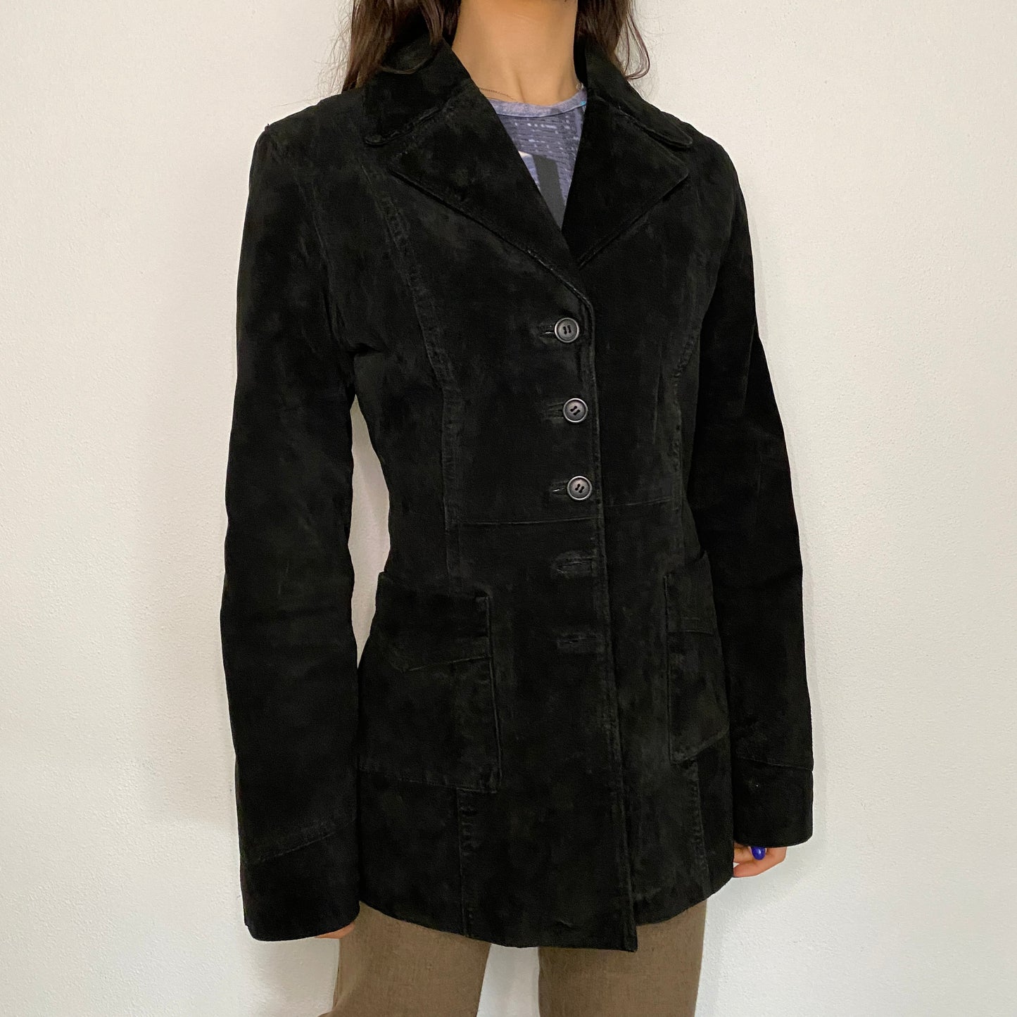 Y2K Vintage Real Leather Suede Button up Coat