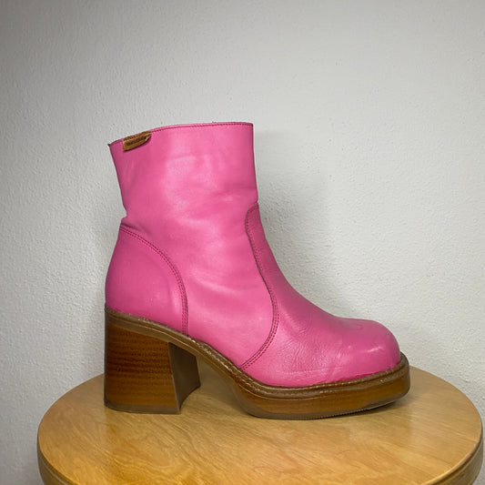 Y2K Vintage Pink Square Toe Ankle Boots