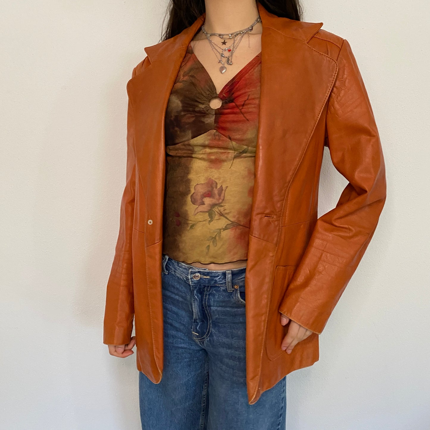Vintage Orange Leather Coat