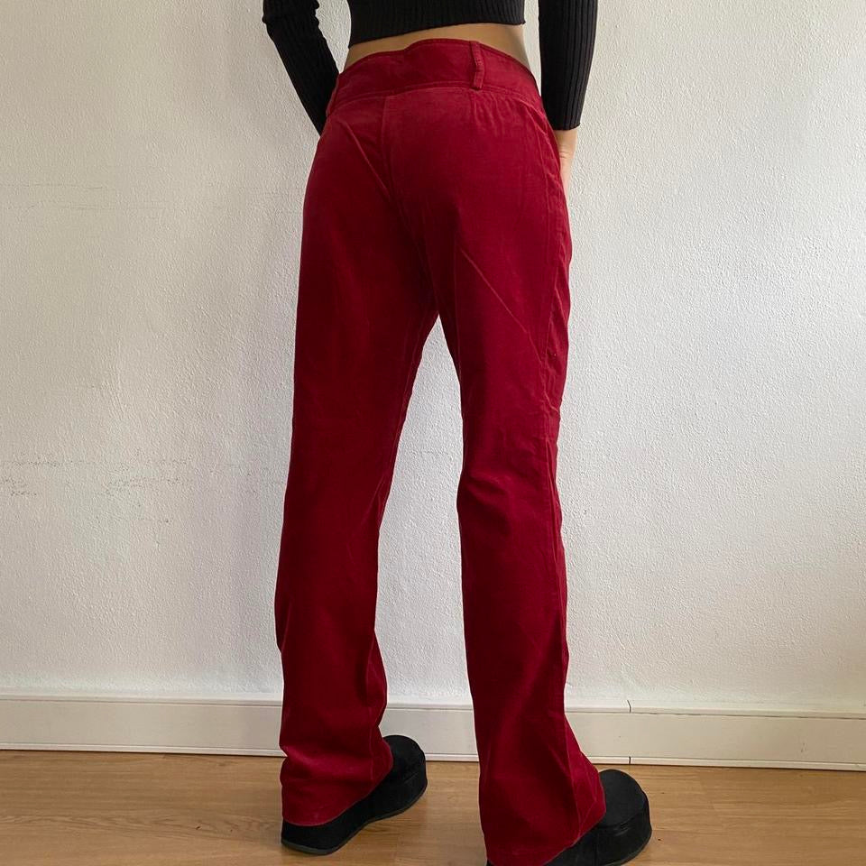 Y2K Vintage Cherry Red Corduroy Velvet Pants