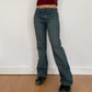 Y2K Greenwash Mid Rise Flared Bedazzled Jeans