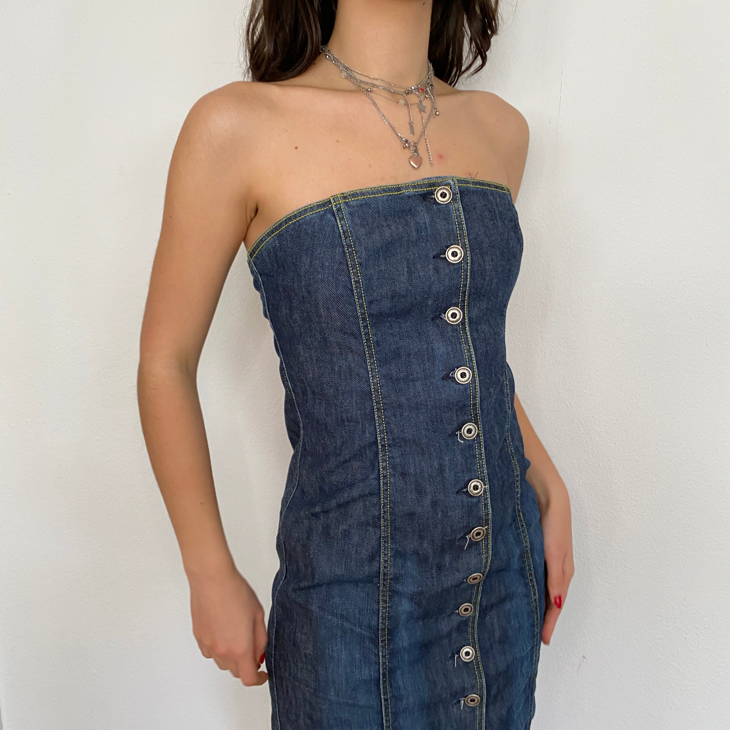 Y2K Armani Jeans denim Button up Tube Midi Dress – ritaxxsara