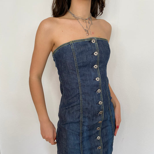 Y2K Armani Jeans denim Button up Tube Midi Dress