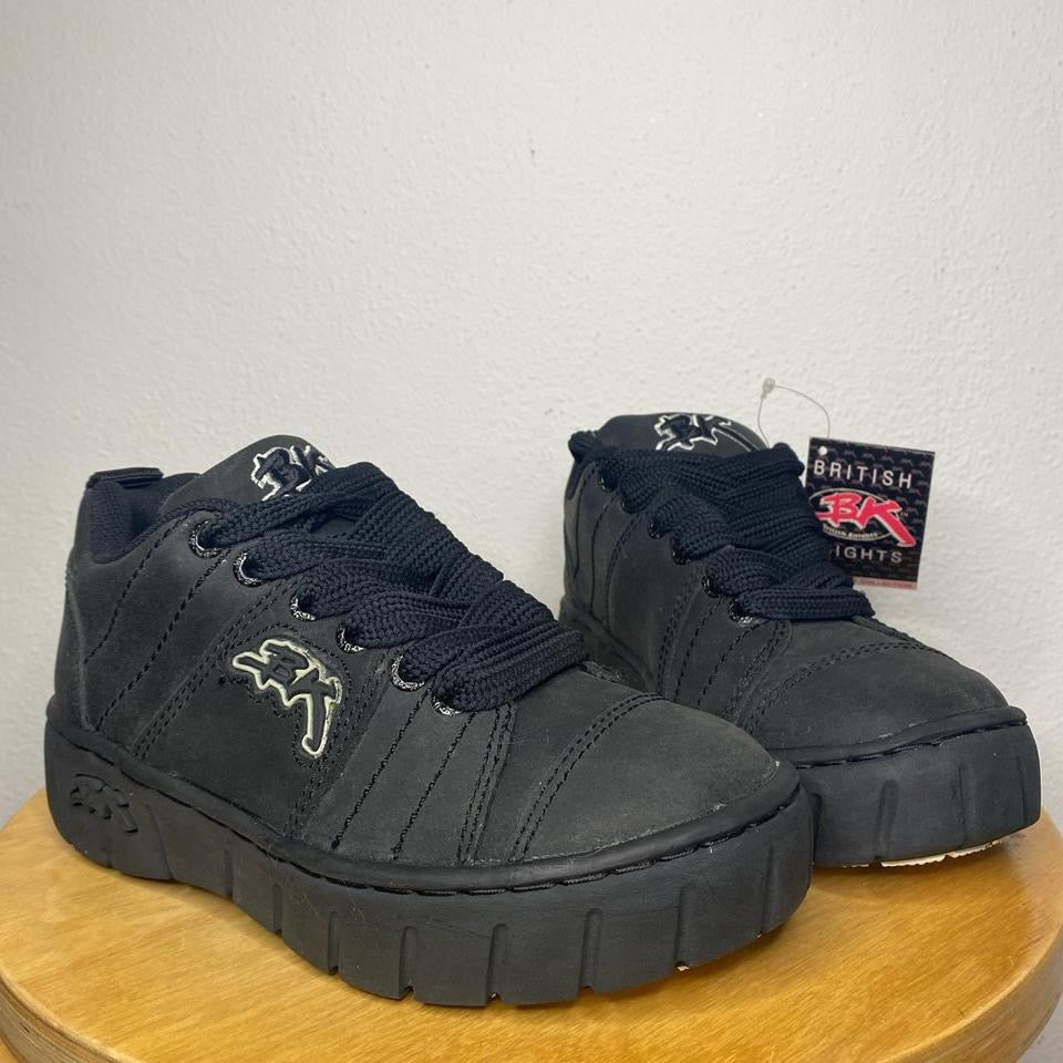 Vintage Deadstock 90s Black Leather Platform Chunky Sneakers Shoes