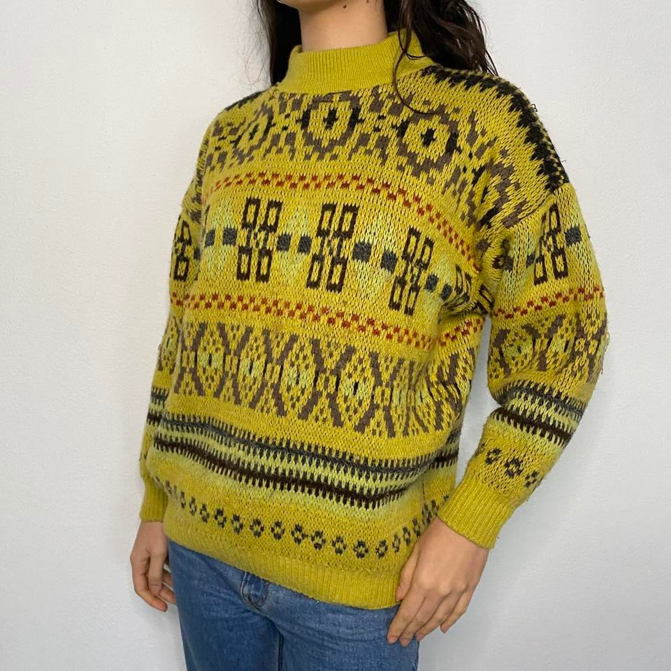 90s Patterned Chunky Knit Sweater